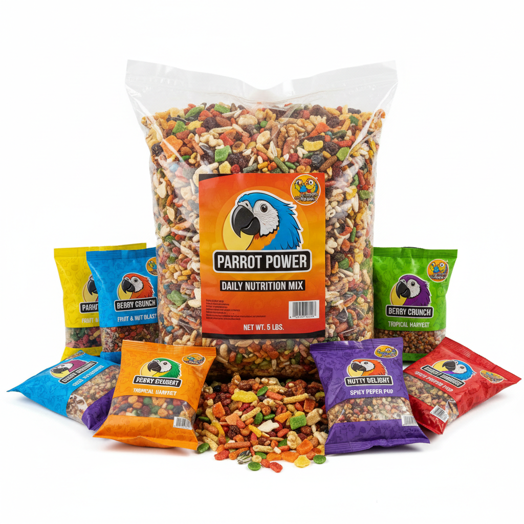 5lb bag surrounded by treat bags