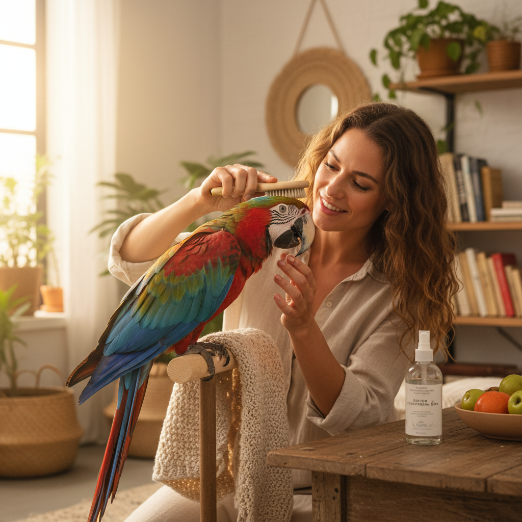 Lifestyle - owner grooming macaw